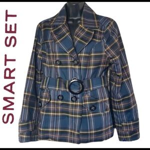 SMART Set navy blue and yellow plaid jacket size L